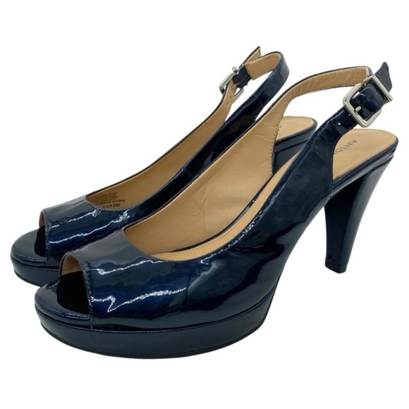 Antonio Melani Haleen Patent Leather Blue Platform Heels Peep Toe Pumps - Picture 1 of 11